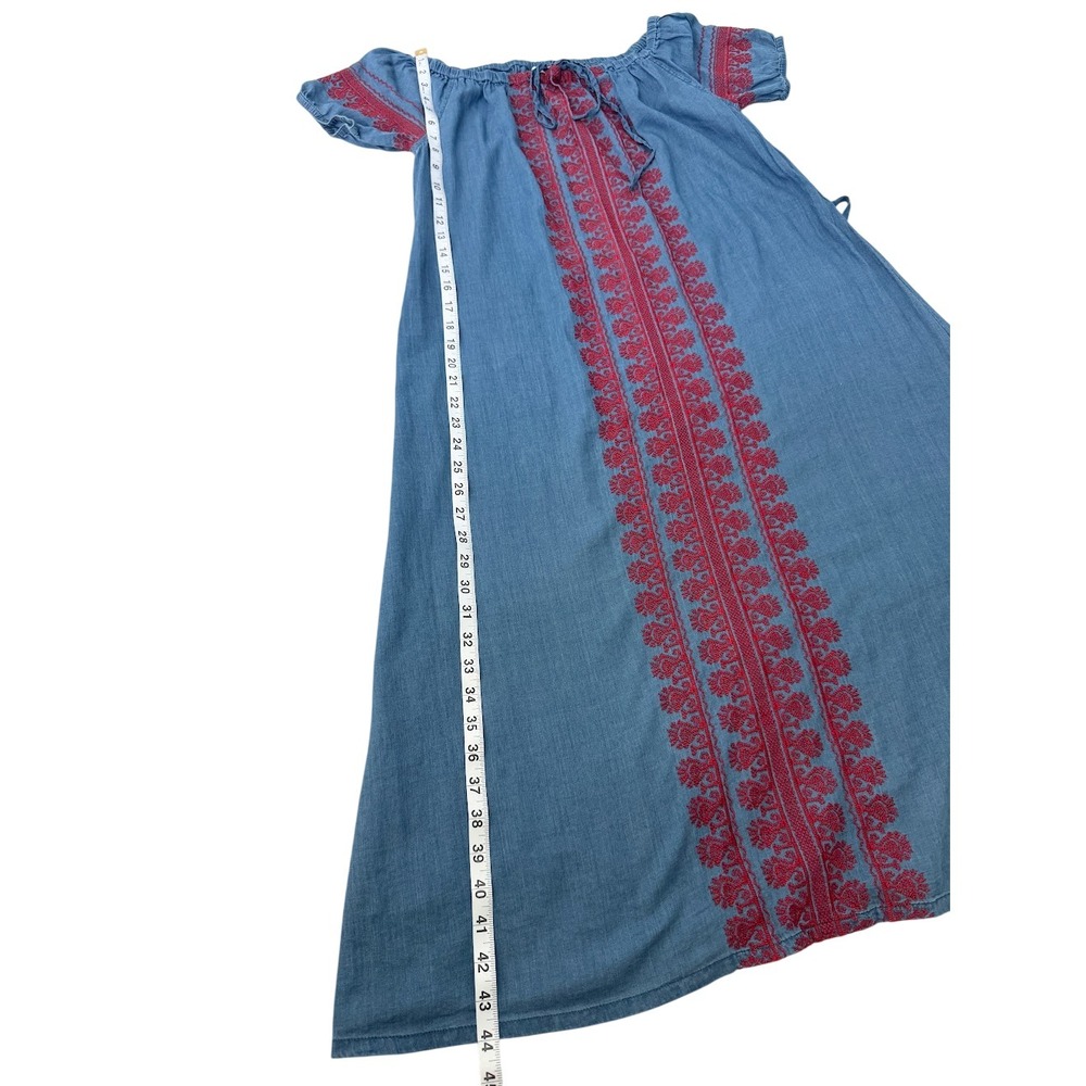 Madewell Mercado Blue Embroidered Cotton Midi Dress Off Shoulder Size S Boho - Picture 7 of 9